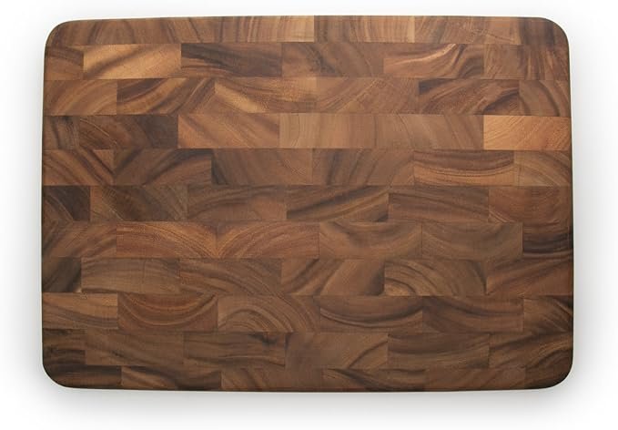 Top down photograph of the Ironwood Gourmet Acacia board - oe of the best wooden cutting boards