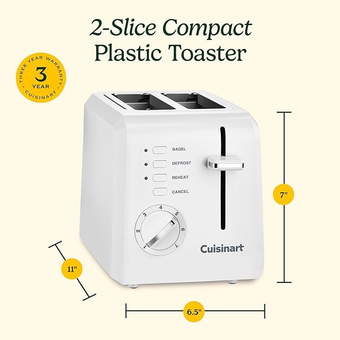 Photograph of the Cuisinart CPT-122 Compact 2-Slice Toaster - the best compact toaster - showing the dimensions