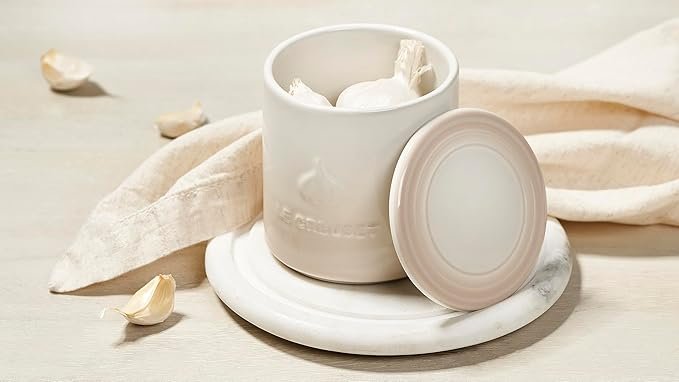 Photograph of the Le Creuset Stoneware Garlic Keeper - one of the best garlic pots
