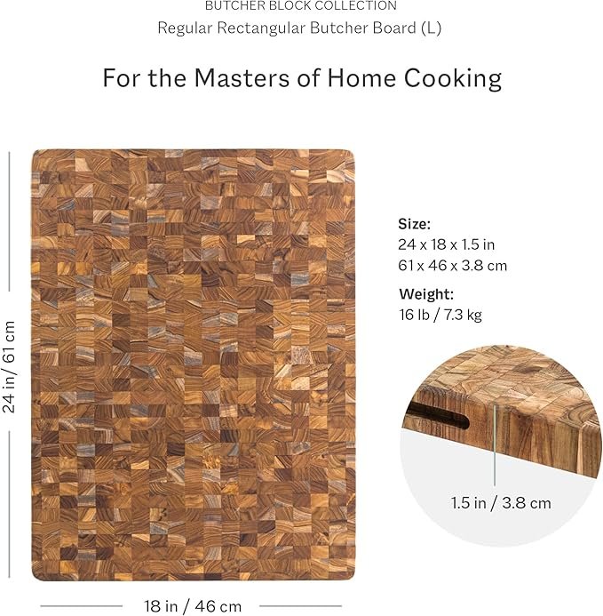 Specifications and dimensions of the Teakhaus Edge Grain Rectangle