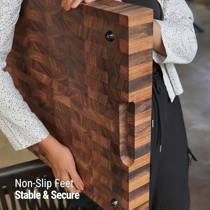 Photograph of the Shumaru 2.25-Inch Thick XXX-Large End-Grain Butcher Block showing the non-slip feed making it stable and secure