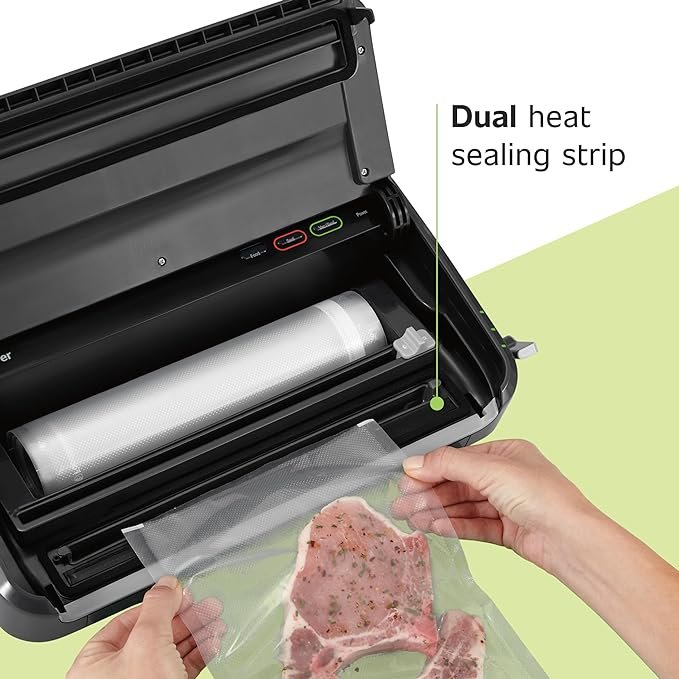 Photograph of the The Foodsaver FM2100 Vacuum Sealer - one of the best vacuum sealers - showing the dual heating strip