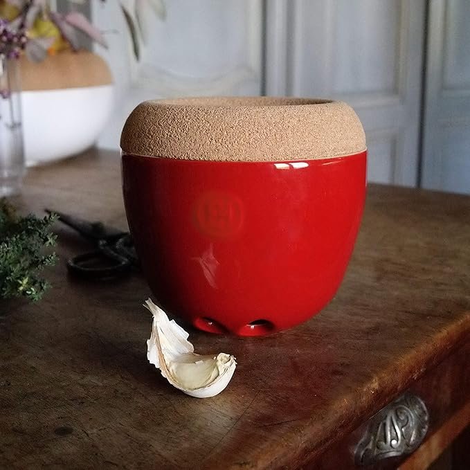 Photograph of the Emile Henry Ceramic Garlic Pot - one of the best garlic pots