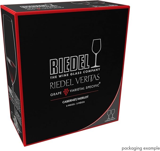 Photograph of the Riedel Vertias Cabernet wine glass set - one of the best wine glasses - showing the packaging