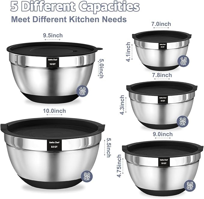 Photograph of Umite Chef Stainless Steel Mixing Bowls with Lids and Graters, one of our picks for best mixing bowls in 2025