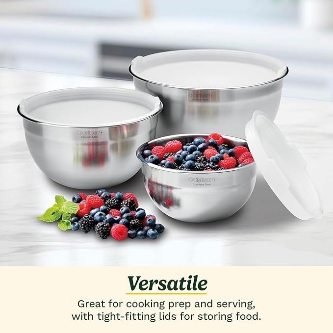 Photograph of Cuisinart Stainless Steel Mixing Bowls with Lids, one of our picks for best mixing bowls in 2025