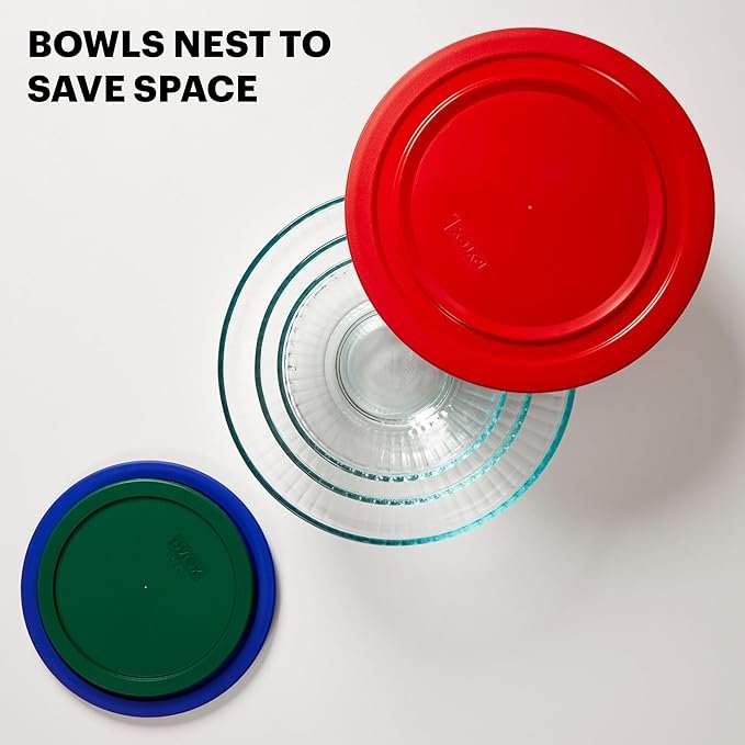 Photograph of Pyrex Smart Essentials 3-Piece Glass Mixing Bowl Set, one of our picks for best mixing bowls in 2025