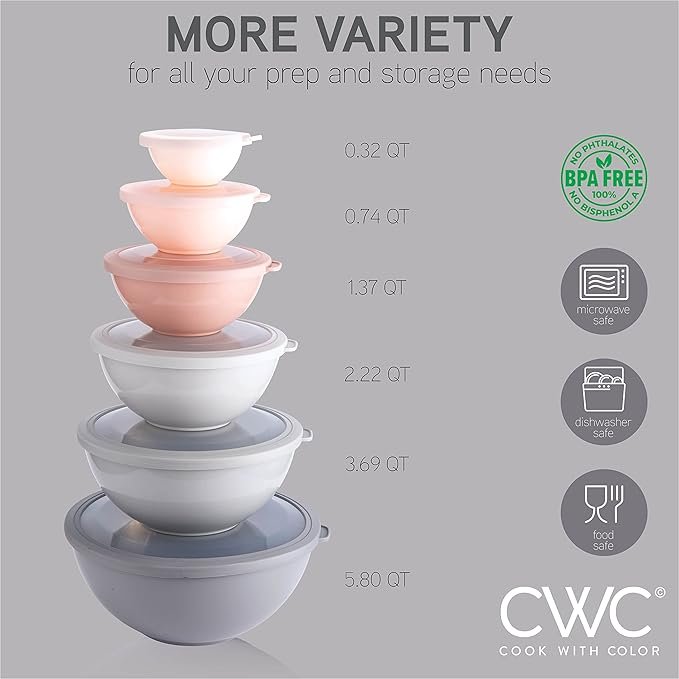 Photograph of Cook with Color 12-Piece Plastic Mixing Bowl Set, one of our picks for best mixing bowls in 2025