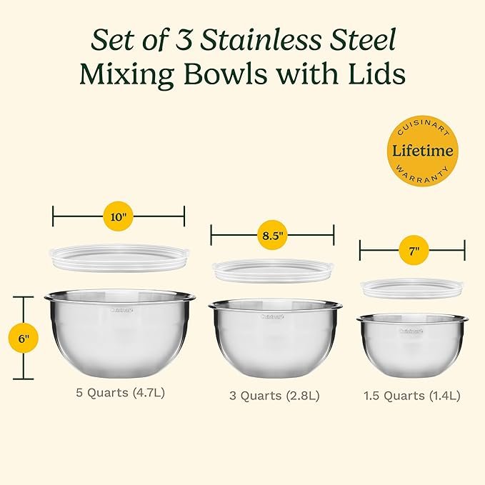 Photograph of Cuisinart Stainless Steel Mixing Bowls with Lids, one of our picks for best mixing bowls in 2025
