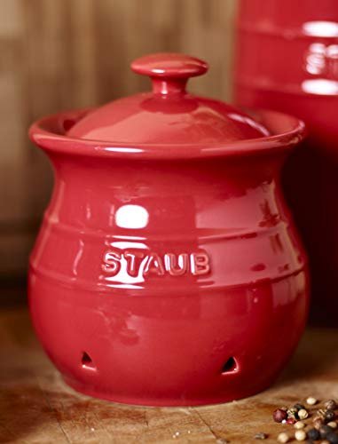 Photograph of the Staub 40511-580 Garlic Keeper Cherry, Ceramic, Garlic Storage one of the Best Garlic Pots