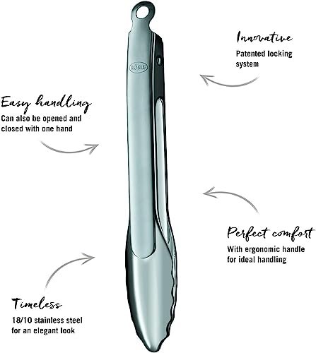 Photograph of the Rösle Stainless Steel 12-inch Lock and Release Tongs (12916) one of the Best Kitchen Tongs